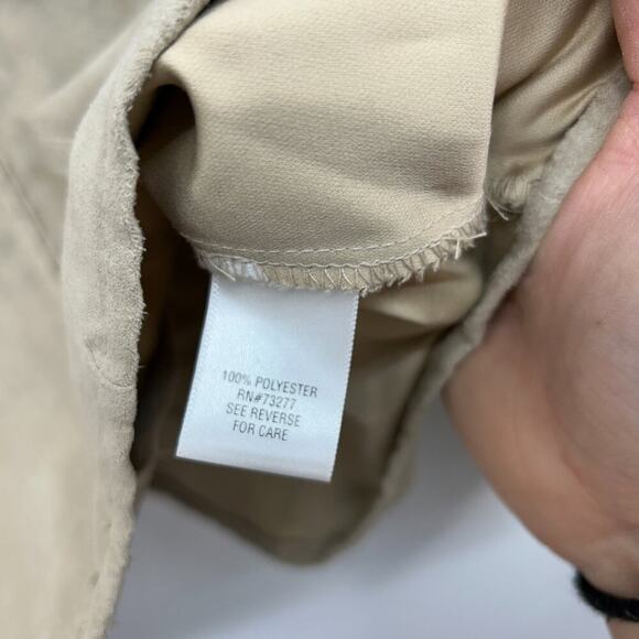 Vintage Y2K 2000s Sonoma Neutral Beige Faux Suede Zip Up Collared Top Large - Picture 6 of 6